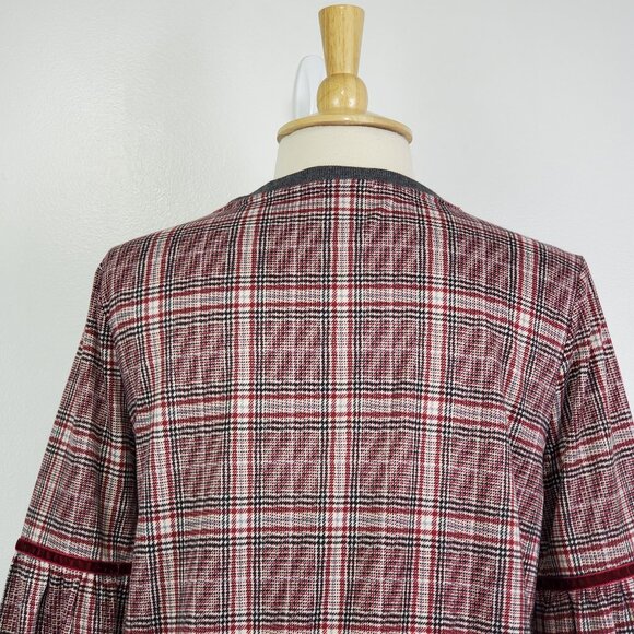 Hem & Thread 141204 Lantern Sleeve Plaid Elevated Sweatshirt Style Top Size M - Picture 8 of 12